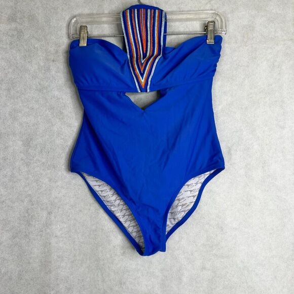 Marilyn Monroe 1 Piece Electric Blue Cutout Embroidered Top Swimsuit Sz Lg - Picture 10 of 10